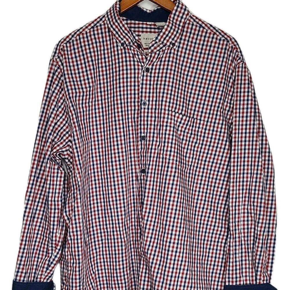 Haupt‎ Germany Modern Fit Men's Long Sleeve Button Down Shirt Blue Red Plaid XL